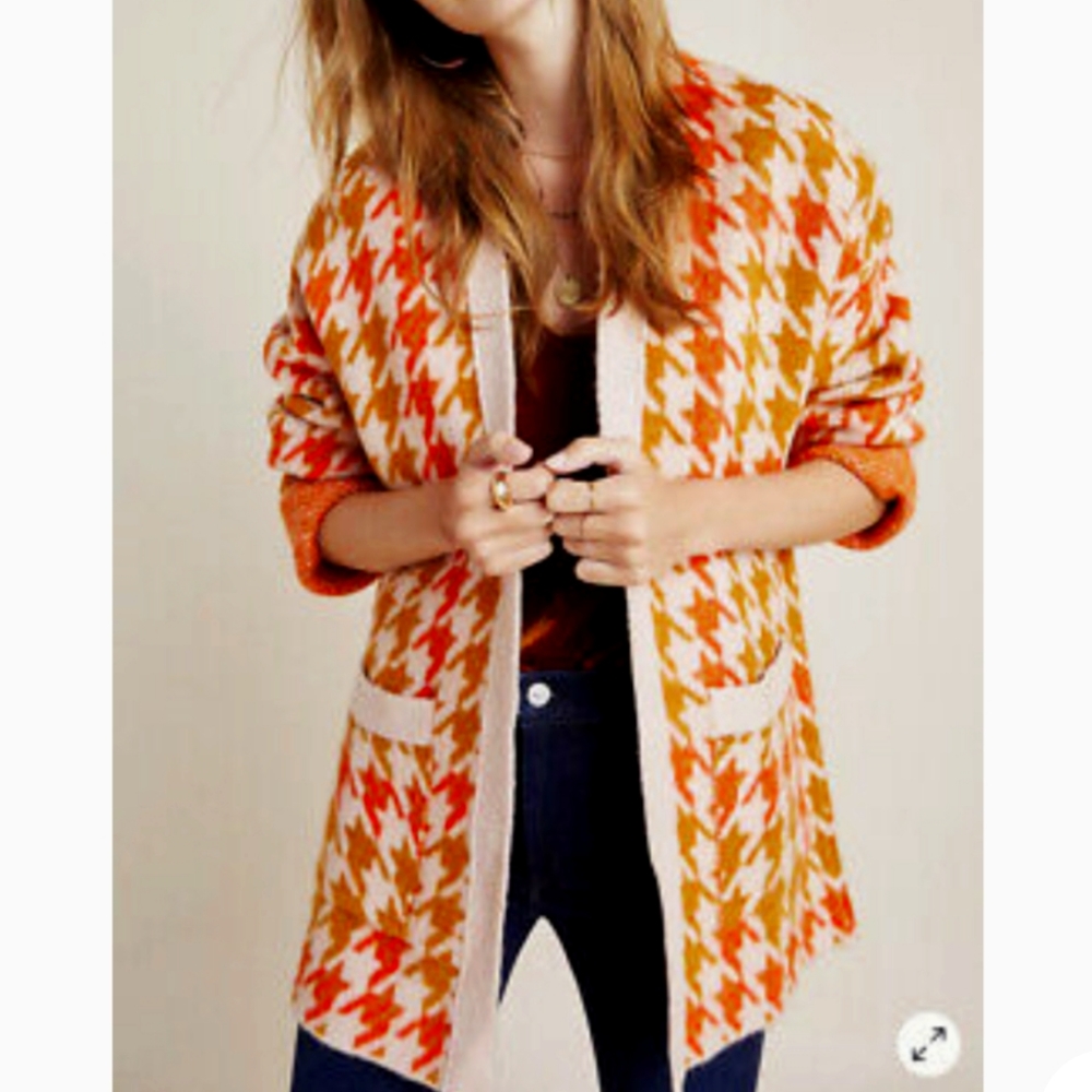 Anthropologie Edith Houndstooth Cardigan Sweater